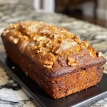 ['A close-up view of a slice of pumpkin maple walnut loaf showcasing its moist texture and nutty topping.', 'A side view of a freshly baked pumpkin loaf with visible walnuts and a rich, golden-brown crust.', 'A detailed image of a pumpkin loaf highlighting its fluffy interior and the glaze of maple syrup.', 'A close-up of pumpkin walnut loaf with a soft slice revealing the ingredients like walnuts and spices.']