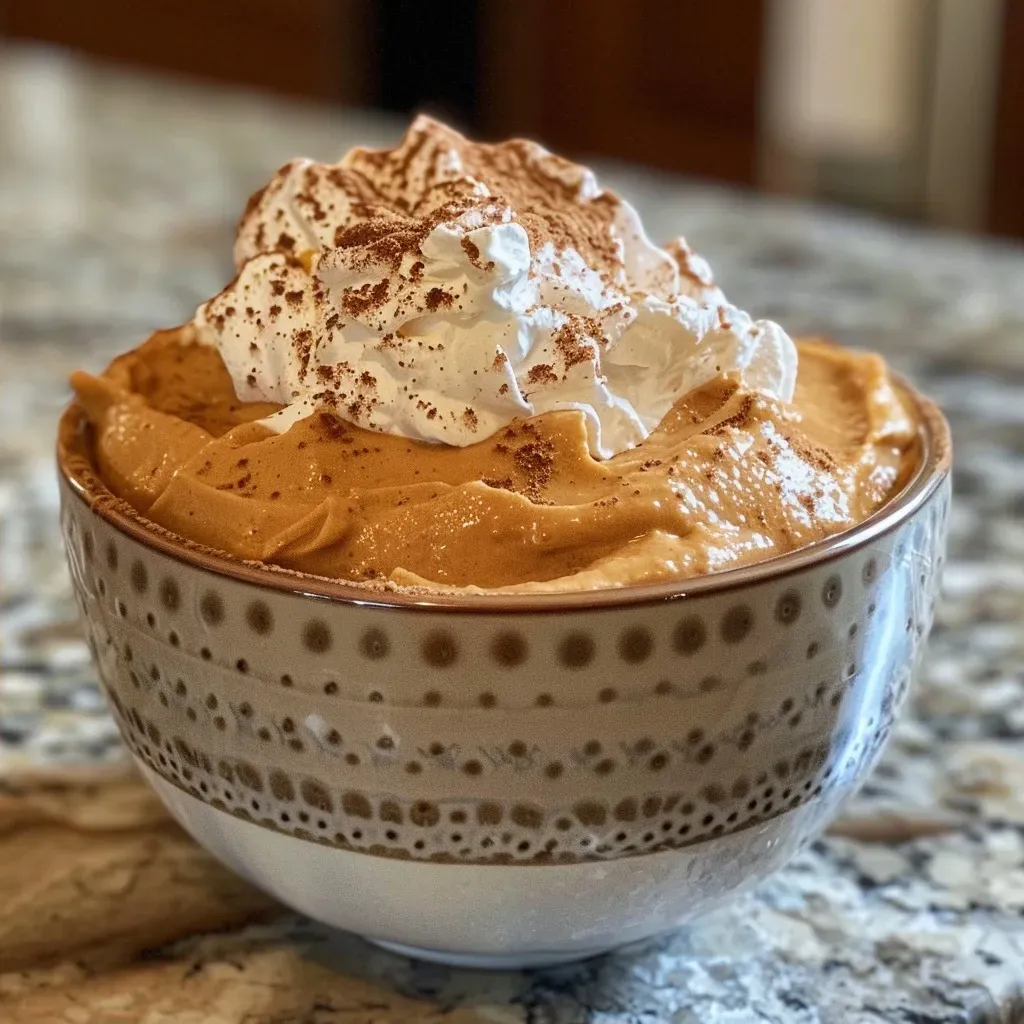 ['Close-up view of a creamy Pumpkin Pie Dip in a bowl, garnished with a sprinkle of pumpkin pie spice.', 'Side angle shot of Pumpkin Pie Dip with a spoon beside it, showcasing a smooth and rich texture.', 'Delicious Pumpkin Pie Dip in a white bowl, with a decorative swirl on top and a hint of spices visible.', 'Creamy Pumpkin Pie Dip in a rustic setting, surrounded by ingredients like pumpkin puree and spices.']