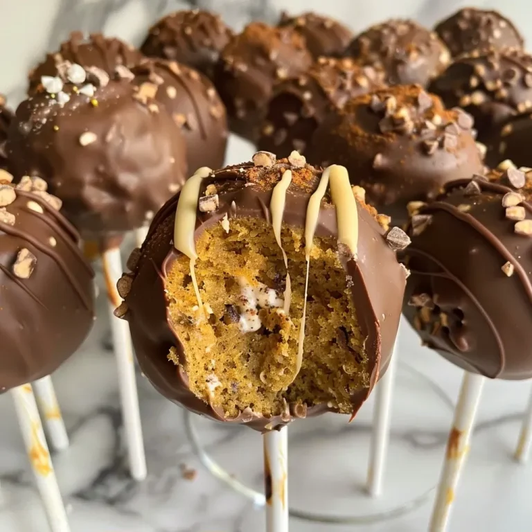 ['Close-up view of delicious Pumpkin Protein Cake Pops with a rich texture and vibrant color.', 'Side view of a plate of juicy Pumpkin Protein Cake Pops, showcasing their smooth surface and appealing design.', 'Detailed shot of Pumpkin Protein Cake Pops, highlighting their creamy coating and decorative chocolate chips.', 'Mouthwatering close-up of a Pumpkin Protein Cake Pop, featuring a mix of flavors and a glossy finish.']