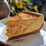 ['Side view of a creamy pumpkin protein cheesecake topped with a sprinkle of cinnamon.', 'Close-up of a slice of pumpkin protein cheesecake on a plate, showcasing its smooth texture.', 'Pumpkin protein cheesecake displayed on a table, emphasizing its rich orange color and creamy layers.', 'A delicious piece of pumpkin protein cheesecake with a creamy filling and a dusting of spices.']