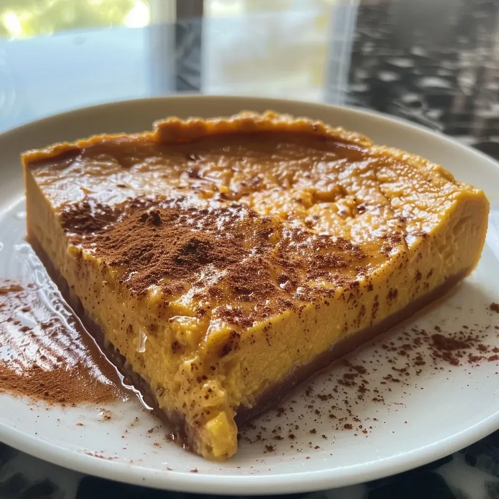 ['Close-up view of a creamy pumpkin protein custard in a bowl.', 'Side view of a delicious pumpkin protein custard topped with spices.', 'Juicy pumpkin protein custard with a smooth texture presented in a dish.', 'A vibrant pumpkin protein custard displayed elegantly on a table.']