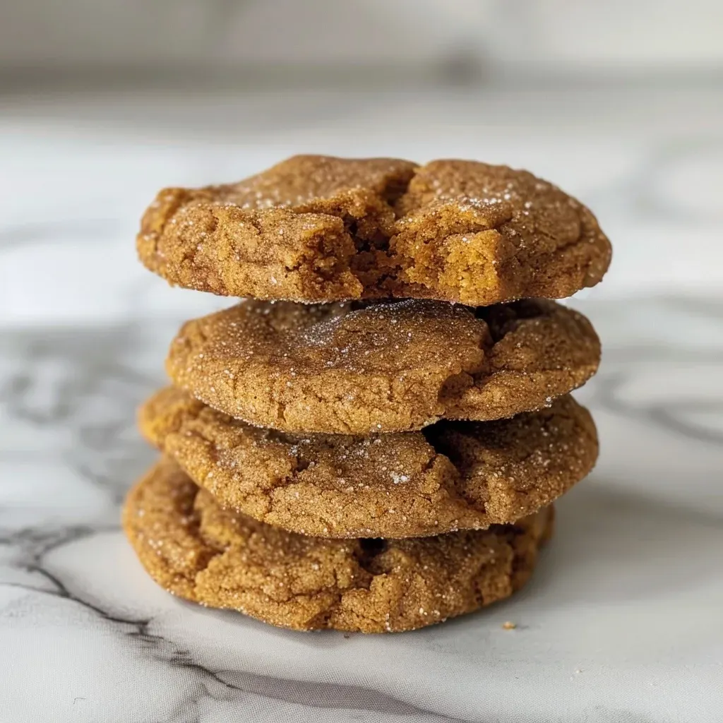 ['Close-up view of Pumpkin Protein Snickerdoodle Cookies, showcasing their golden-brown texture.', 'Side view of freshly baked Pumpkin Protein Snickerdoodle Cookies with a sprinkle of cinnamon.', 'Detailed image of soft Pumpkin Protein Snickerdoodle Cookies with a rich pumpkin color and a dusting of spices.', 'Artisan presentation of Pumpkin Protein Snickerdoodle Cookies, highlighting their chewy texture and warm spices.']
