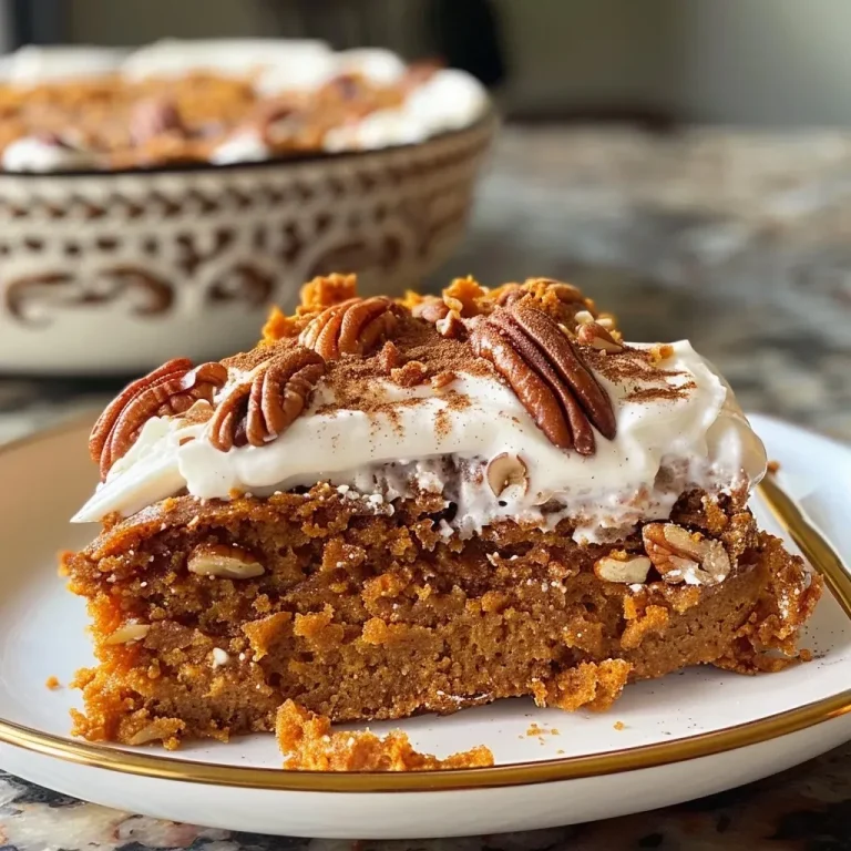 ['Close-up side view of a moist, layered pumpkin spice cake with frosting.', 'Side view of a delicious pumpkin spice cake decorated with cream on top.', 'Appetizing slice of pumpkin spice cake showcasing its soft texture and spiced layers.', 'A juicy piece of pumpkin spice cake on a white plate, highlighting its rich color.']