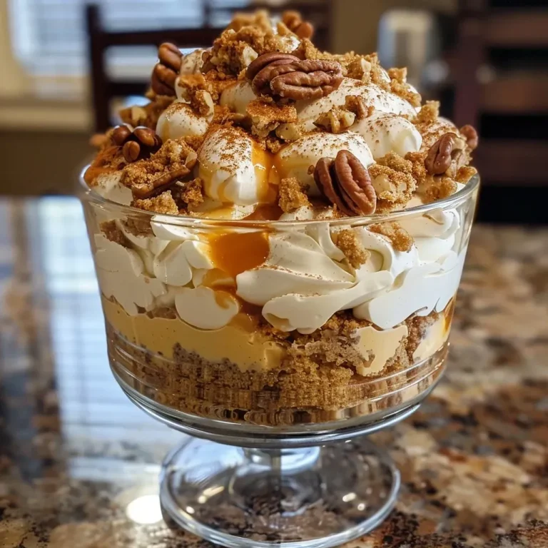 ['Close-up view of a Pumpkin Spice Cheesecake Trifle, showcasing layers of creamy cheesecake and pumpkin filling.', 'Side view of a Pumpkin Spice Cheesecake Trifle with caramel drizzle and a sprinkle of chopped pecans.', 'Detailed image of a Pumpkin Spice Cheesecake Trifle highlighting the whipped topping and gingersnap cookie garnish.', 'A delicious Pumpkin Spice Cheesecake Trifle with vibrant layers and a rich caramel sauce topping.']