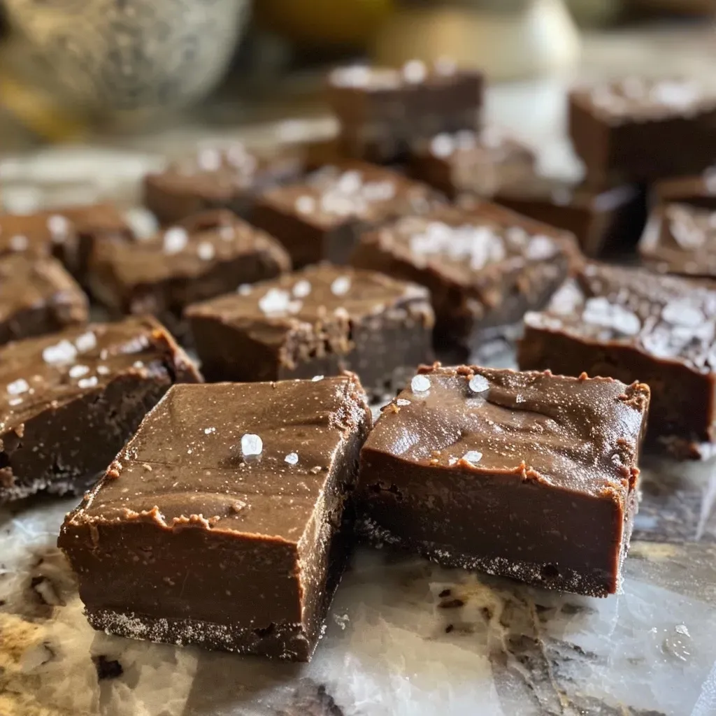 ['Close-up side view of rich, creamy Pumpkin Spice Chocolate Fudge with a glossy finish.', 'A slice of Pumpkin Spice Chocolate Fudge showing its smooth texture and flecks of spice.', 'Delicious-looking Pumpkin Spice Chocolate Fudge with a drizzle of date syrup and a sprinkle of sea salt.', 'Side view of decadent Pumpkin Spice Chocolate Fudge on a decorative plate, garnished with sea salt.']