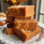 ['Close-up view of creamy pumpkin spice fudge with a glossy surface.', 'Side view of pumpkin spice fudge with visible spices and chocolate morsels.', 'Rich, colorful pumpkin spice fudge topped with crushed gingersnap cookies.', 'A slice of pumpkin spice fudge showcased on a wooden surface.']
