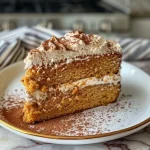 ['Close-up side view of a slice of pumpkin spice latte cake with creamy frosting.', 'A moist pumpkin spice latte cake displayed from the side, showcasing its layers and rich frosting.', 'Side view photo highlighting the delicious layers and topping of pumpkin spice latte cake.', 'Detailed side close-up of a pumpkin spice latte cake slice with creamy icing and spices.']