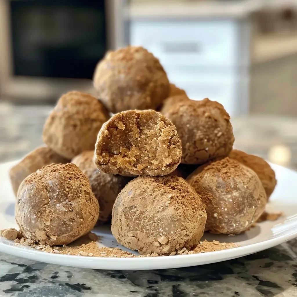 ['Close-up view of a Pumpkin Spice Latte Protein Truffle, showcasing its creamy texture and vibrant color.', 'Side angle photo of a delicious Pumpkin Spice Latte Protein Truffle, highlighting its soft exterior.', 'Detailed shot of a no-bake Pumpkin Spice Latte Protein Truffle, with visible spices and chocolate chips.', 'Close proximity image of a Pumpkin Spice Latte Protein Truffle, emphasizing its rich, inviting appearance.']