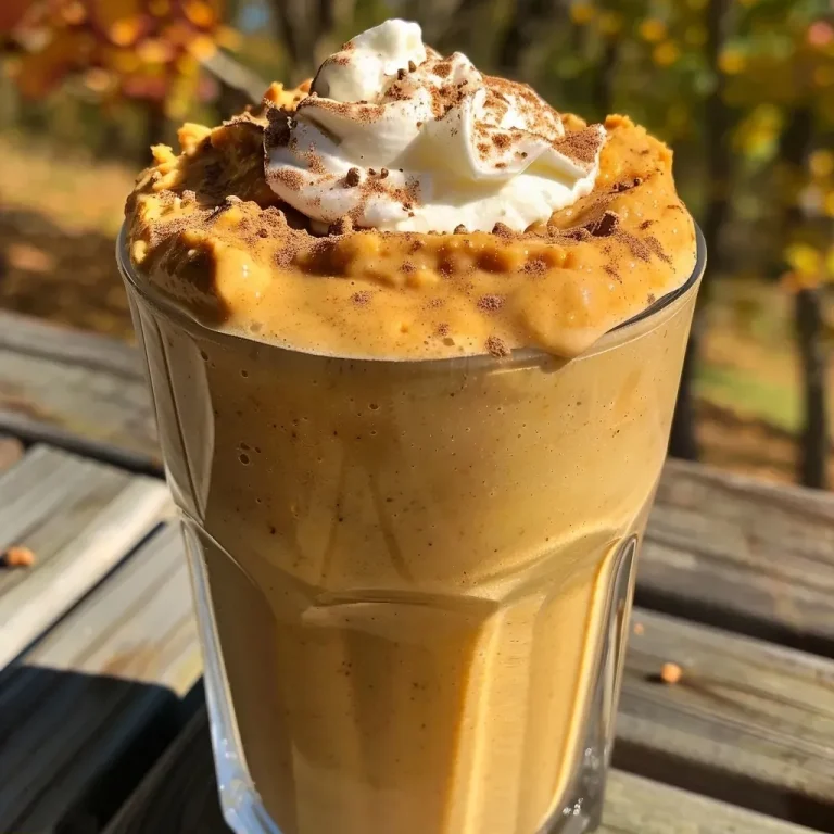 ['Close-up of a creamy pumpkin spice protein shake in a glass, topped with whipped cream and spice dust.', 'Side view of a luscious pumpkin spice protein shake, showcasing its rich orange color and creamy texture.', 'Detailed shot of a pumpkin spice protein shake with a sprinkle of pumpkin spice on top and a spoon beside it.', 'Close-up view of a delicious pumpkin spice protein shake, featuring a dash of whipped cream and a hint of espresso.']