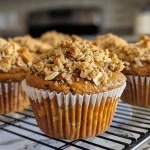 ['Side view of a freshly baked Pumpkin Streusel Muffin topped with a crumbly streusel.', 'Close-up image showcasing a fluffy Pumpkin Streusel Muffin with a rich, golden color and streusel topping.', 'Appetizing side angle of a warm Pumpkin Streusel Muffin with a deliciously sweet topping.', 'Delicious Pumpkin Streusel Muffin displayed from the side, highlighting its creamy texture and topping.']
