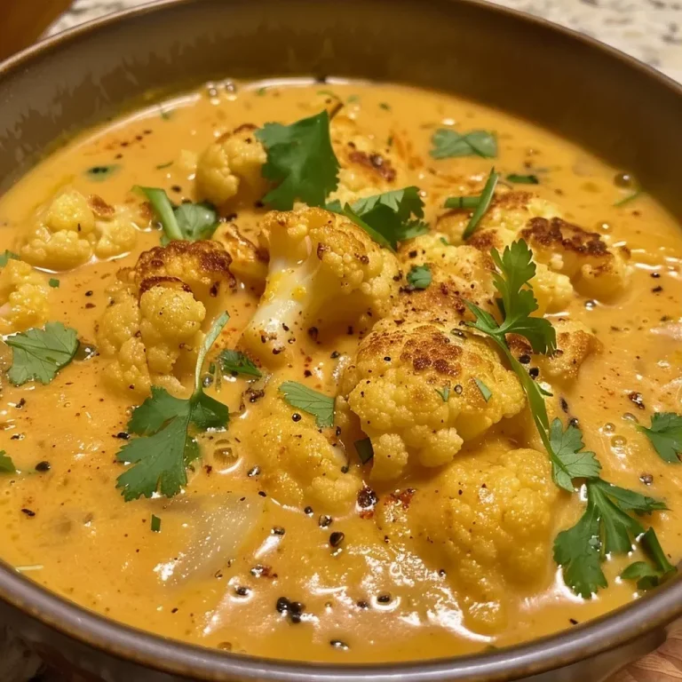 ['A close-up view of a bowl of Roasted Cauliflower Curry Soup, showcasing creamy texture and vibrant spices.', 'A side view of thick Roasted Cauliflower Curry Soup in a rustic bowl, garnished with spices and herbs.', 'A delicious serving of Roasted Cauliflower Curry Soup displayed elegantly in a white bowl.', 'Close-up image of Roasted Cauliflower Curry Soup with visible chunks of cauliflower and a rich, creamy consistency.']