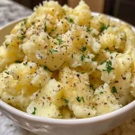 ['A close-up of creamy roasted garlic mashed potatoes with a golden hue, garnished with pepper.', 'Side view of fluffy mashed potatoes infused with roasted garlic, served in a bowl with a portion missing.', 'Juicy roasted garlic mashed potatoes, rich and buttery, displayed in a rustic dish.', 'Smooth and creamy mashed potatoes with visible bits of roasted garlic, set against a simple background.']