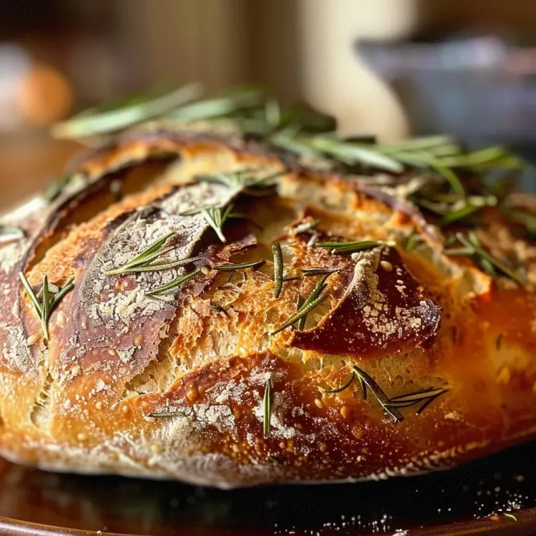 ['Close-up side view of freshly baked Rosemary Olive Oil Sourdough Bread with a golden crust.', 'Juicy Rosemary Olive Oil Sourdough Bread displayed on a wooden surface, showcasing its texture.', 'Textured crust of sourdough bread infused with rosemary and olive oil, captured in natural light.', 'Artisan Rosemary Olive Oil Sourdough Bread with a crisp crust and visible rosemary flecks.']