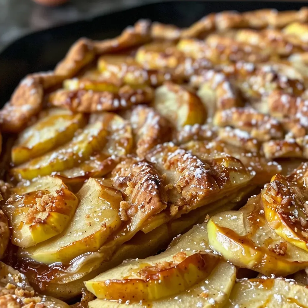 ['Close-up view of a Rustic Honeycrisp Apple Galette, showcasing golden crust and sliced apples.', 'Side view of a freshly baked Honeycrisp Apple Galette with a flaky crust and juicy apple filling.', 'Detailed image of a Rustic Apple Galette, highlighting the caramelized apples and sprinkle of sugar on top.', 'Side perspective of a delicious Honeycrisp Apple Galette, featuring thinly sliced apples and a rustic crust.']