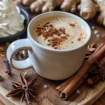 ['Close-up view of a salted caramel chai latte in a clear glass, drizzled with caramel.', 'Side view of a creamy chai latte topped with whipped cream and caramel sauce.', 'Detailed shot of a salted caramel chai latte, highlighting spices and frothy milk.', 'Rich chai latte in a glass, showcasing whipped cream and a cinnamon stick.']