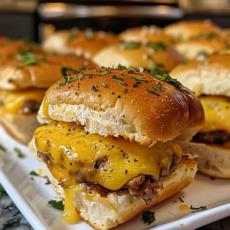 ['Close-up of Sausage Egg and Cheese Breakfast Sliders on a wooden board.', 'Juicy breakfast sliders stacked with sausage, egg, and cheese oozing out.', 'Side view of mouthwatering sausage, egg, and cheese sliders with melted cheese.', 'Deliciously prepared breakfast sliders showcasing layers of sausage, egg, and cheese.']