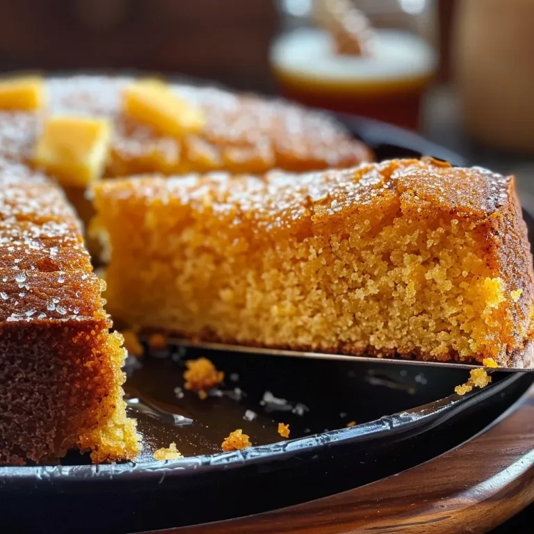 ['Close-up photo of golden-brown Skillet Honey Cornbread, showcasing its texture and buttery edges.', 'Side view of freshly baked Skillet Honey Cornbread, highlighting its moist interior and crispy crust.', 'Detailed close-up of Skillet Honey Cornbread served in a cast iron skillet, with a drizzle of honey on top.', 'Juicy Skillet Honey Cornbread presented on a wooden surface, revealing its fluffy texture and warm color.']