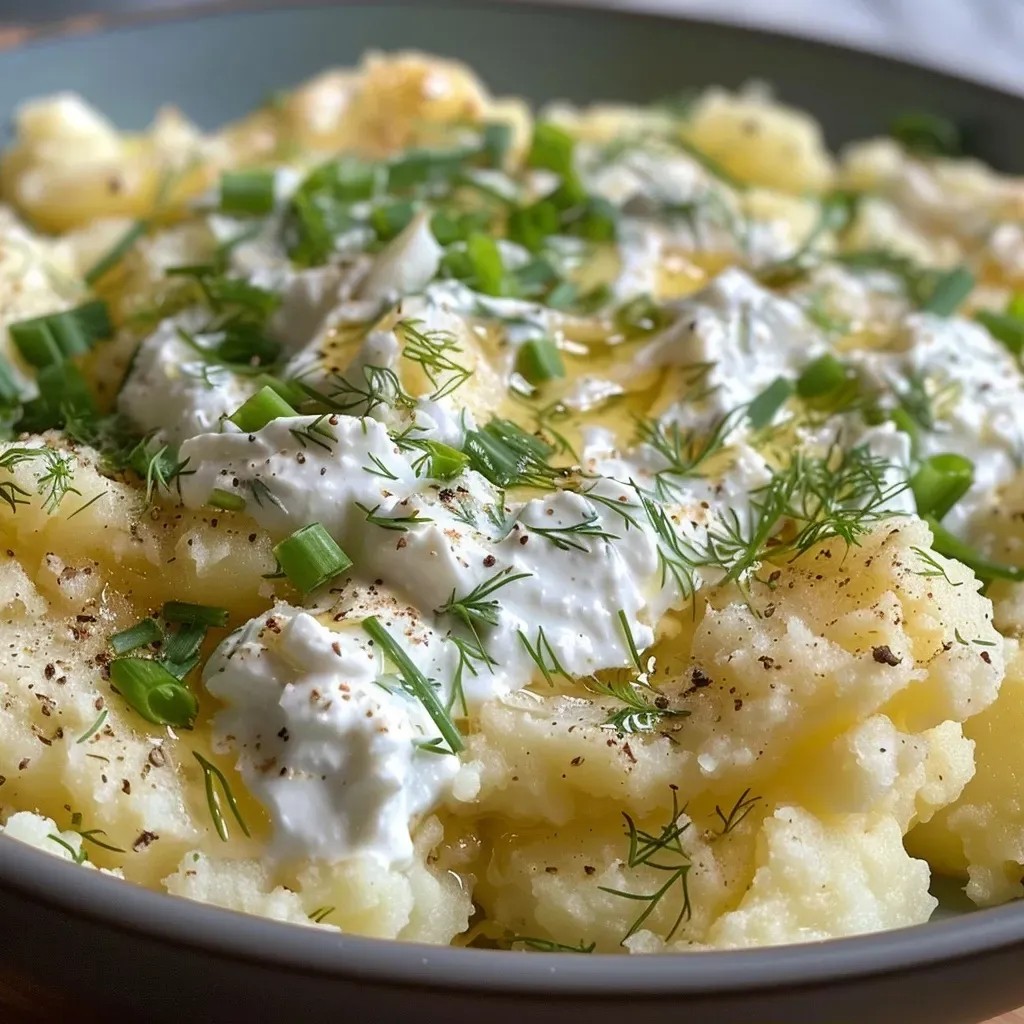 ['Close-up view of smashed potatoes topped with garlicky herb skyr dip.', 'Side view of a plate of smashed potatoes with a creamy herb dip.', 'Juicy smashed potatoes drizzled with garlicky skyr dip, emphasizing fresh herbs.', 'Appetizing close-up of Yukon gold smashed potatoes alongside a colorful skyr dip.']