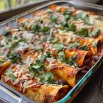 ['Close-up view of smoky sweet potato and black bean enchiladas topped with cheese and fresh cilantro.', 'Side view of a plate filled with grilled, cheesy sweet potato and black bean enchiladas garnished with avocado.', 'Juicy enchiladas featuring sweet potatoes and black beans, served with a side of salsa and sour cream.', 'Delicious enchiladas in a vibrant sauce, filled with sweet potatoes and black beans, displayed on a rustic plate.']