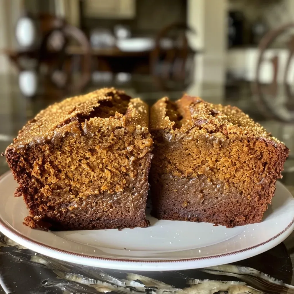 A close-up view of golden-brown Spiced Pumpkin Bread with a moist texture.