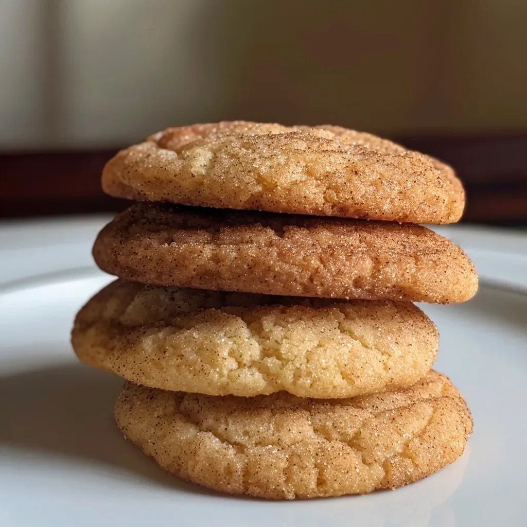 ['Close-up view of freshly baked Spiced Snickerdoodles, golden brown with a sugary coating.', 'Side view of soft and chewy Spiced Snickerdoodles, sprinkled with cinnamon sugar.', 'Juicy Spiced Snickerdoodles displayed on a plate, showcasing their textured surface.', 'Delicious Spiced Snickerdoodles with a warm, inviting appearance, ready to be enjoyed.']
