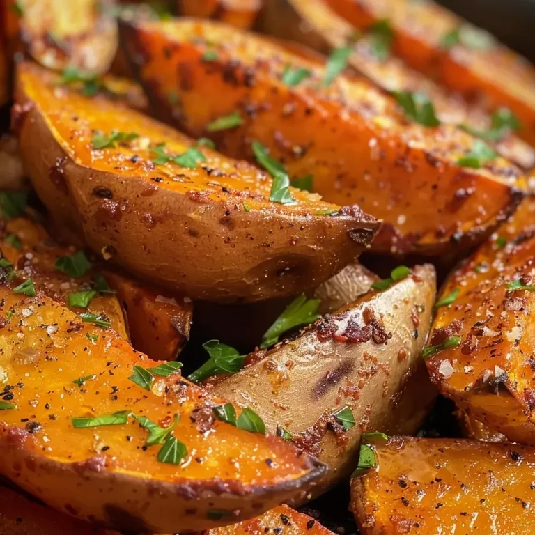 ['Close-up of crispy spicy oven roasted sweet potato wedges arranged on a plate.', 'Side view of golden brown sweet potato wedges, sprinkled with seasonings.', 'Juicy roasted sweet potato wedges with a spicy seasoning crust, served on a wooden surface.', 'Brightly colored sweet potato wedges, perfectly roasted and glistening with olive oil.']