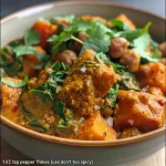 ['Close-up view of a vibrant sweet potato curry with chickpeas and spinach.', 'Bowl filled with thick sweet potato curry, garnished with fresh herbs.', 'Delicious sweet potato curry featuring chunks of sweet potatoes and leafy greens.', 'Colorful sweet potato curry showcasing spices, coconut milk, and vegetables.']