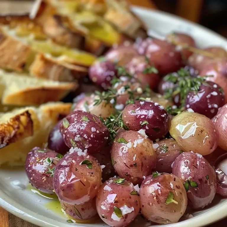 ['Close-up of thyme-roasted grapes served with creamy ricotta on grilled bread.', 'Side view of a plate featuring juicy thyme-roasted grapes and fresh ricotta on toasted slices.', 'Delicious thyme-roasted grapes garnished with fresh thyme, served on rustic bread with ricotta.', 'Appetizing shot of grilled bread topped with ricotta and vibrant thyme-roasted grapes.']