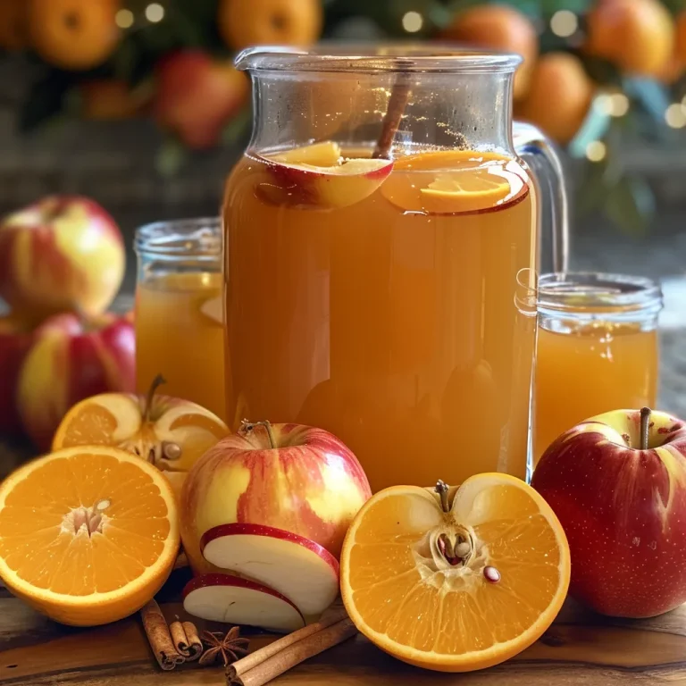 ['Close-up view of a glass filled with apple cider punch, garnished with fruit slices.', 'A side view of a refreshing apple cider punch in a clear glass, showcasing its vibrant color.', 'Detailed shot of apple cider punch with apples and oranges, served in a stylish glass.', 'Juicy apple cider punch presented with a cinnamon stick and fruit slices on the rim.']