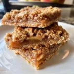 ['Close-up of apple cinnamon crumble bars with a golden brown topping.', 'Side view of deliciously baked apple cinnamon crumble bars on a white plate.', 'Juicy apple cinnamon crumble bars highlighting the crumbly topping and apple filling.', 'Appetizing slice of apple cinnamon crumble bar showcasing layers of crust and apple.']