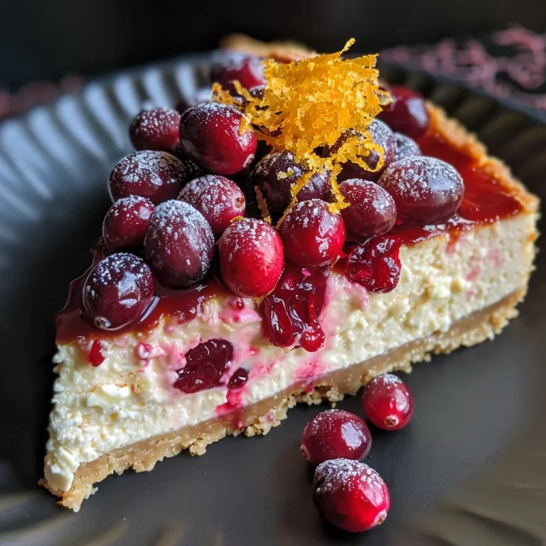 ['A close-up side view of a vibrant orange cranberry cheesecake topped with fresh cranberries.', 'A delicious low-carb cheesecake featuring a smooth orange and cranberry filling, displayed elegantly.', 'A side view of a creamy cheesecake drizzled with cranberry sauce and decorated with orange zest.', 'A mouthwatering low-carb orange cranberry cheesecake showcasing rich textures and fresh ingredients.']