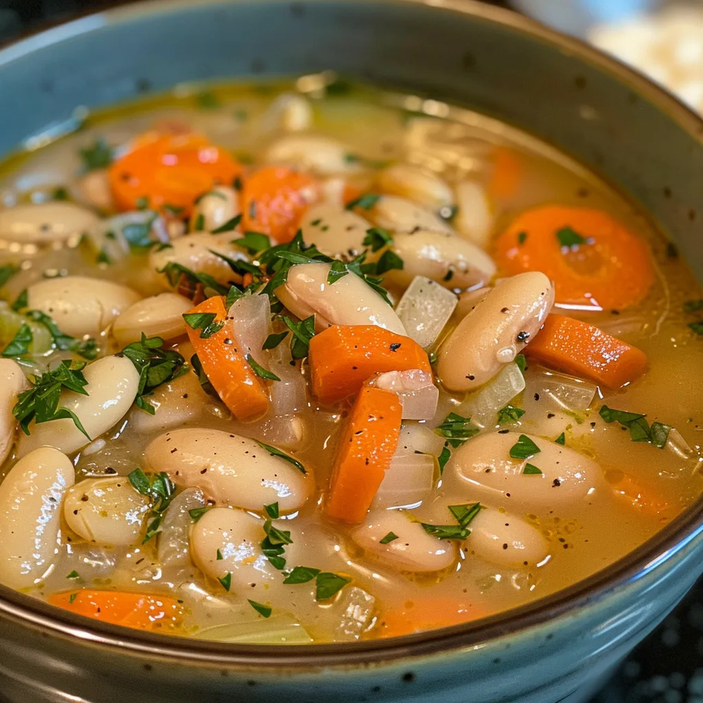 ['Close-up of a bowl featuring Lemon Rosemary White Bean Soup with visible herbs and beans.', 'Side view of a hearty Lemon Rosemary White Bean Soup garnished with fresh parsley.', 'Delicious Lemon Rosemary White Bean Soup in a bowl, showcasing bright, fresh ingredients.', 'Rich Lemon Rosemary White Bean Soup with vibrant colors and aromatic herbs in a rustic bowl.']