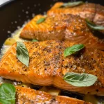 ['Close-up view of a deliciously cooked salmon fillet topped with creamy sauce and sun-dried tomatoes.', 'Juicy salmon fillet garnished with basil and Parmesan in a rich cream sauce.', 'Side view of salmon dish showcasing its creamy texture and vibrant colors.', 'Plate of Marry Me Salmon with garlic cream sauce and herbs, ready to serve.']