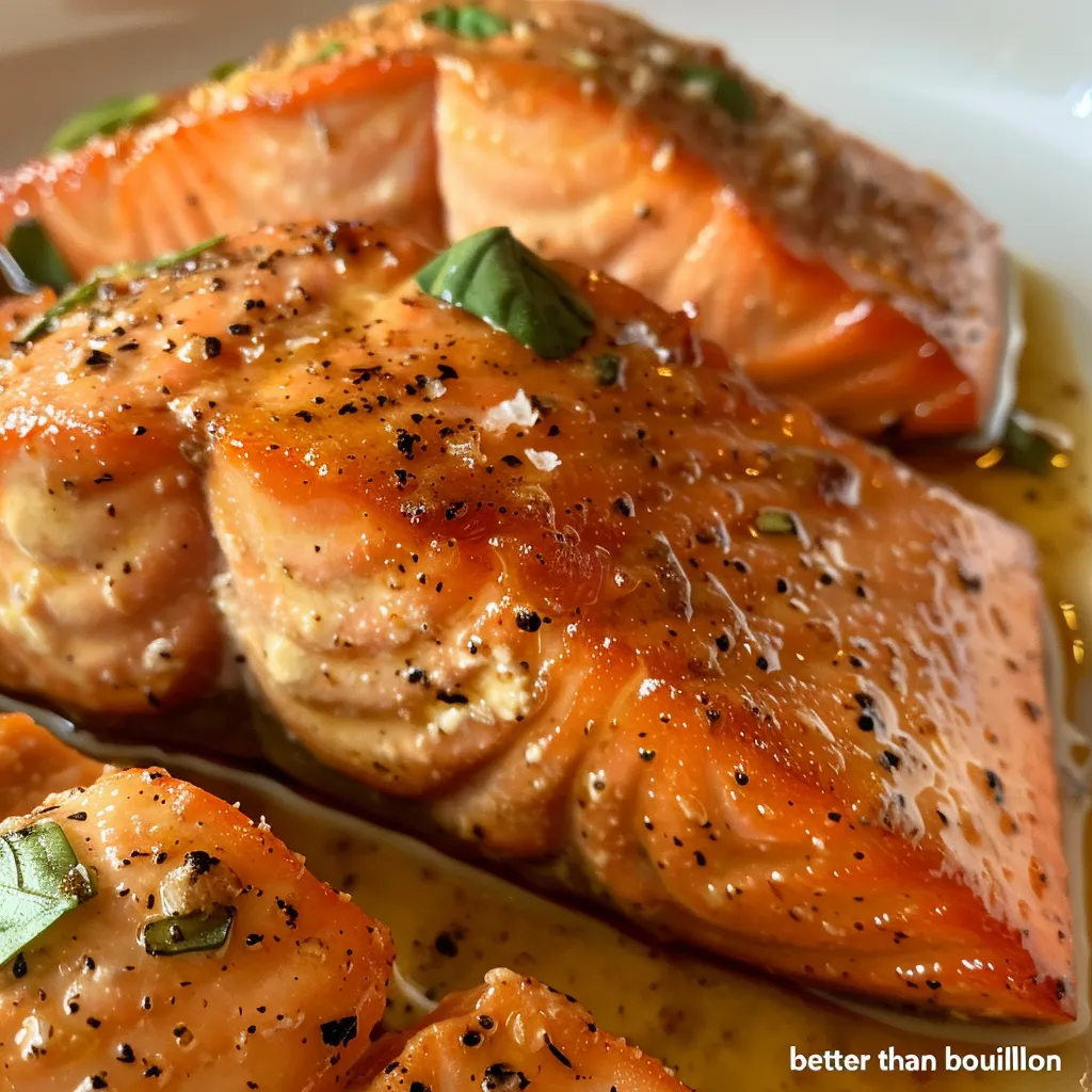 ['Close-up view of a deliciously cooked salmon fillet topped with creamy sauce and sun-dried tomatoes.', 'Juicy salmon fillet garnished with basil and Parmesan in a rich cream sauce.', 'Side view of salmon dish showcasing its creamy texture and vibrant colors.', 'Plate of Marry Me Salmon with garlic cream sauce and herbs, ready to serve.']