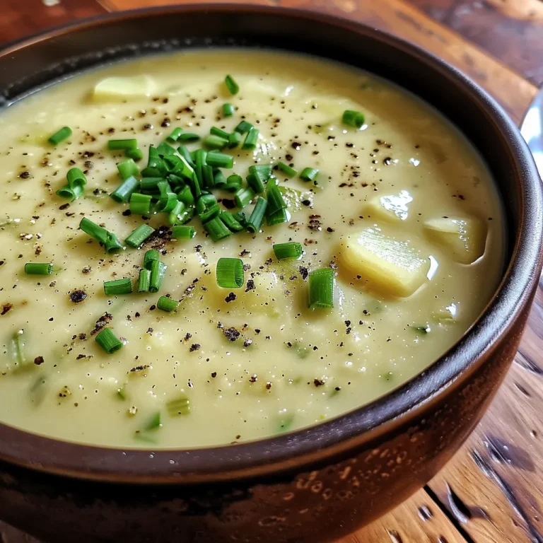 ['Close-up view of creamy potato leek soup garnished with fresh chives.', 'Side angle of a bowl of potato leek soup beside a spoon, showcasing its creamy texture.', 'A vibrant image of creamy potato leek soup with skyr, highlighting the ingredient details.', 'Delicious creamy potato leek soup displayed in a bowl, capturing its rich consistency.']