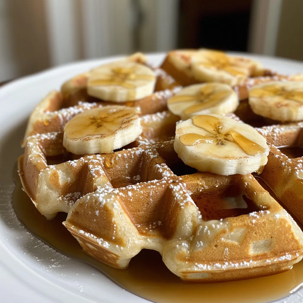 ['Close-up view of a stack of gluten-free apple cinnamon waffles topped with apple slices.', 'Side angle of golden-brown apple cinnamon waffles garnished with a drizzle of syrup.', 'Delicious gluten-free waffles with visible apple chunks and a sprinkle of cinnamon.', 'A mouthwatering shot of fluffy waffles made with Greek yogurt, featuring a cinnamon-dusted finish.']