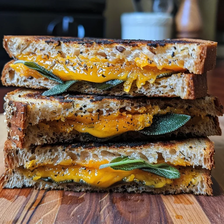 ['Close-up of a grilled cheese sandwich with butternut squash filling, golden brown and crispy.', 'Side view of a juicy butternut squash grilled cheese, showcasing melted cheese and toasted bread.', 'Delicious grilled cheese sandwich featuring butternut squash, with sage leaves and spices visible.', 'Tasty butternut squash grilled cheese, highlighting the texture of the crispy bread and gooey cheese.']