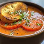 ['A close-up view of a bowl filled with rich, red Roasted Tomato Basil Soup garnished with fresh basil leaves.', 'A side perspective of a creamy Roasted Tomato Basil Soup in a bowl, showcasing vibrant tomatoes and herbs.', 'A detailed image of Roasted Tomato Basil Soup featuring tomatoes and basil, captured in natural light.', 'An appetizing bowl of Roasted Tomato Basil Soup with visible chunks of tomatoes and fresh basil on top.']