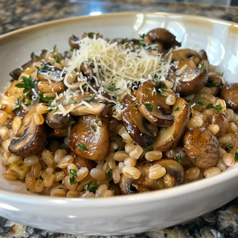 ['A close-up view of cooked farro mixed with sautéed mushrooms and grated Parmesan cheese.', 'Side view of a vibrant dish featuring farro, mushrooms, and a sprinkle of Parmesan.', 'Juicy farro with mixed mushrooms and melted Parmesan, captured in detail.', 'A colorful plate of farro, garnished with fresh herbs and Parmesan cheese.']