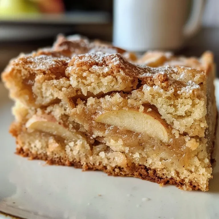 ['Close-up side view of a slice of vegan apple coffee cake with apple chunks and a crumbly topping.', 'A moist slice of vegan apple coffee cake resting on a plate, showcasing its fluffy texture and apple pieces.', 'Side view of a delectable vegan apple coffee cake slice, highlighting its golden-brown crust and sweet apple filling.', 'Juicy vegan apple coffee cake displayed on a platter, emphasizing its rich texture and crumbled topping.']
