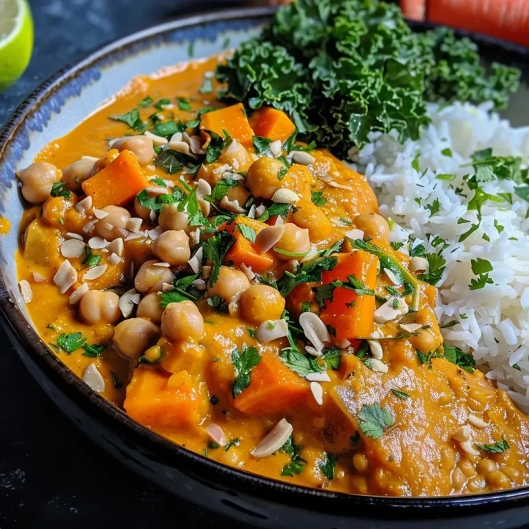 ['Close-up view of a vibrant vegan pumpkin coconut curry in a bowl.', 'Side view of a creamy pumpkin coconut curry, rich in colors and textures.', 'Juicy, colorful vegan curry featuring pumpkin, chickpeas, and vegetables.', 'A hearty serving of vegan coconut curry with bright ingredients and garnishes.']