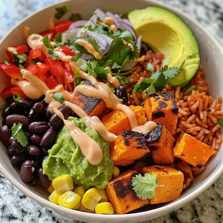 ['Close-up image of a vibrant Vegan Sweet Potato Burrito Bowl with colorful ingredients.', 'Side view of a delicious Vegan Sweet Potato Burrito Bowl filled with sweet potatoes, beans, and veggies.', 'Juicy Vegan Sweet Potato Burrito Bowl showcasing layers of rice, black beans, and fresh avocado.', 'Richly colored Vegan Sweet Potato Burrito Bowl presented with garnishes and toppings.']