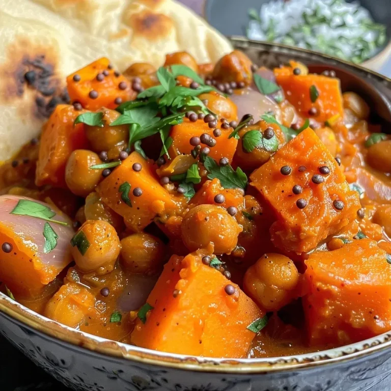 ['Close-up of a bowl of vibrant vegan sweet potato curry with chunks of sweet potato and chickpeas.', 'Side view of a steaming bowl of vegan sweet potato curry garnished with cilantro.', 'Detailed image of vegan sweet potato curry featuring diced tomatoes and lentils.', 'Richly colored vegan sweet potato curry showcasing ingredients in a rustic bowl.']