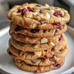 ['Close-up view of a freshly baked white chocolate cranberry cookie, showcasing its chewy texture and rich color.', 'Side view of a delicious white chocolate cranberry cookie, highlighting the white chocolate chips and cranberries.', 'Close-up shot of a white chocolate cranberry cookie with a moist interior and visible chunks of chocolate and cranberries.', 'Side profile of an enticing white chocolate cranberry cookie, displaying its golden edges and soft center.']