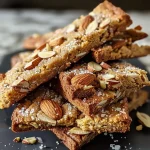 Close-up of almond biscotti, showcasing its crunchy texture and golden-brown color.