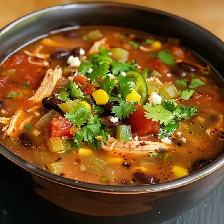 A Bowl of Adventure: Discovering the Heart of Mexico with Chicken Tortilla Soup Close-up view of a bowl of Chicken Tortilla Soup, highlighting the ingredients and texture.