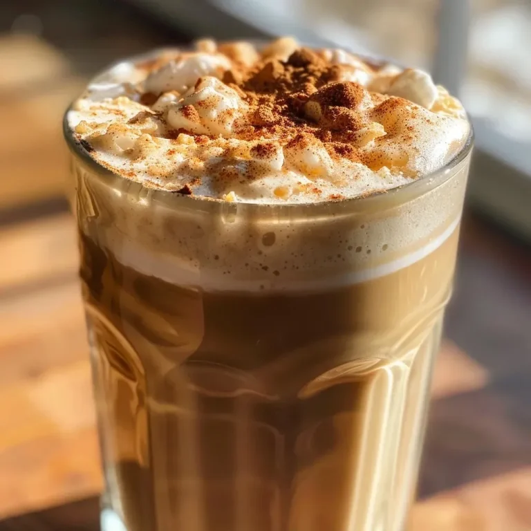 Sips of Adventure: Discovering the Magic of Cinnamon Brown Sugar Cold Foam Iced Coffee Close-up view of a creamy Cinnamon Brown Sugar Cold Foam Iced Coffee in a clear glass.