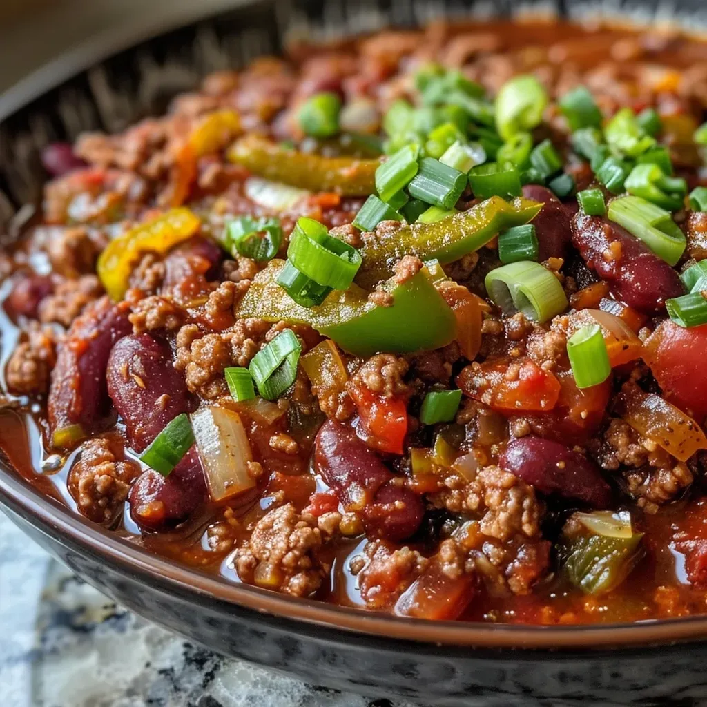 Side view of a steaming bowl of classic chili, showcasing its rich texture and vibrant colors of the ingredients.