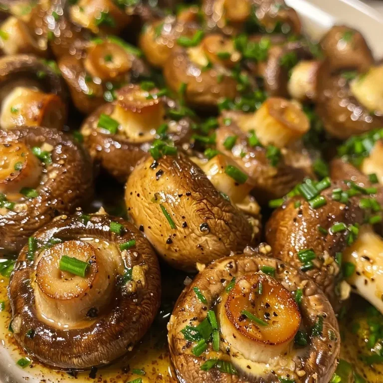 A Culinary Adventure: Garlic Butter Mushrooms That Bring the Steakhouse Experience Home Close-up of juicy garlic butter mushrooms on a plate, showcasing a glistening texture.