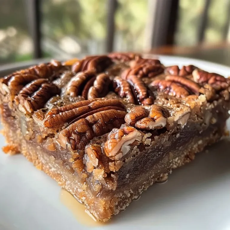 Side view of healthy gluten-free pecan pie bars on a wooden surface.